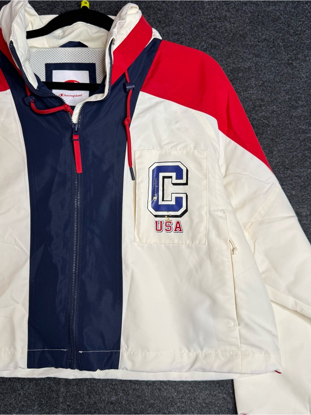 New medium womens Champion Colorblock Windbreaker Jacket - Navy/White/Red